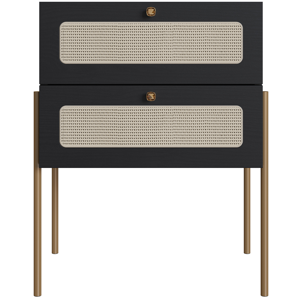 Mesa de Cabeceira 02 Gavetas com Telinha Industrial Indy A03 Nero Dourado - Lyam Decor