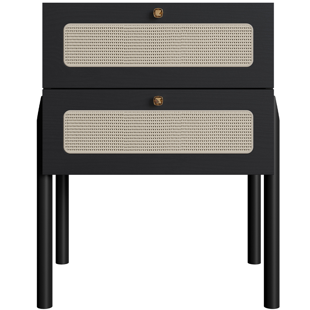 Mesa de Cabeceira 02 Gavetas com Telinha Pés Madeira Moss A03 Nero Preto - Lyam Decor
