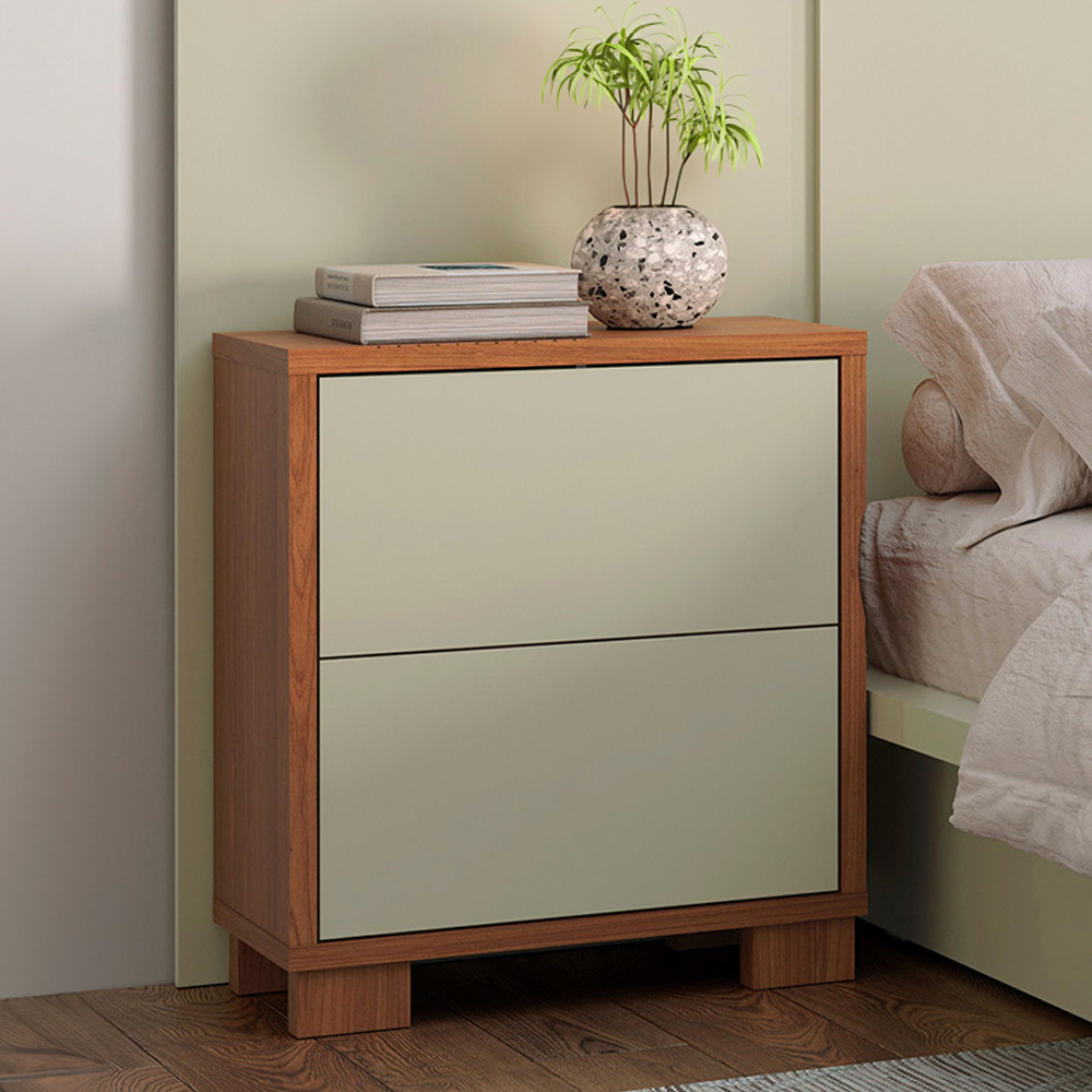 Mesa de Cabeceira 2 Gavetas 54cm Click D03 Freijó Off White - Lyam Decor
