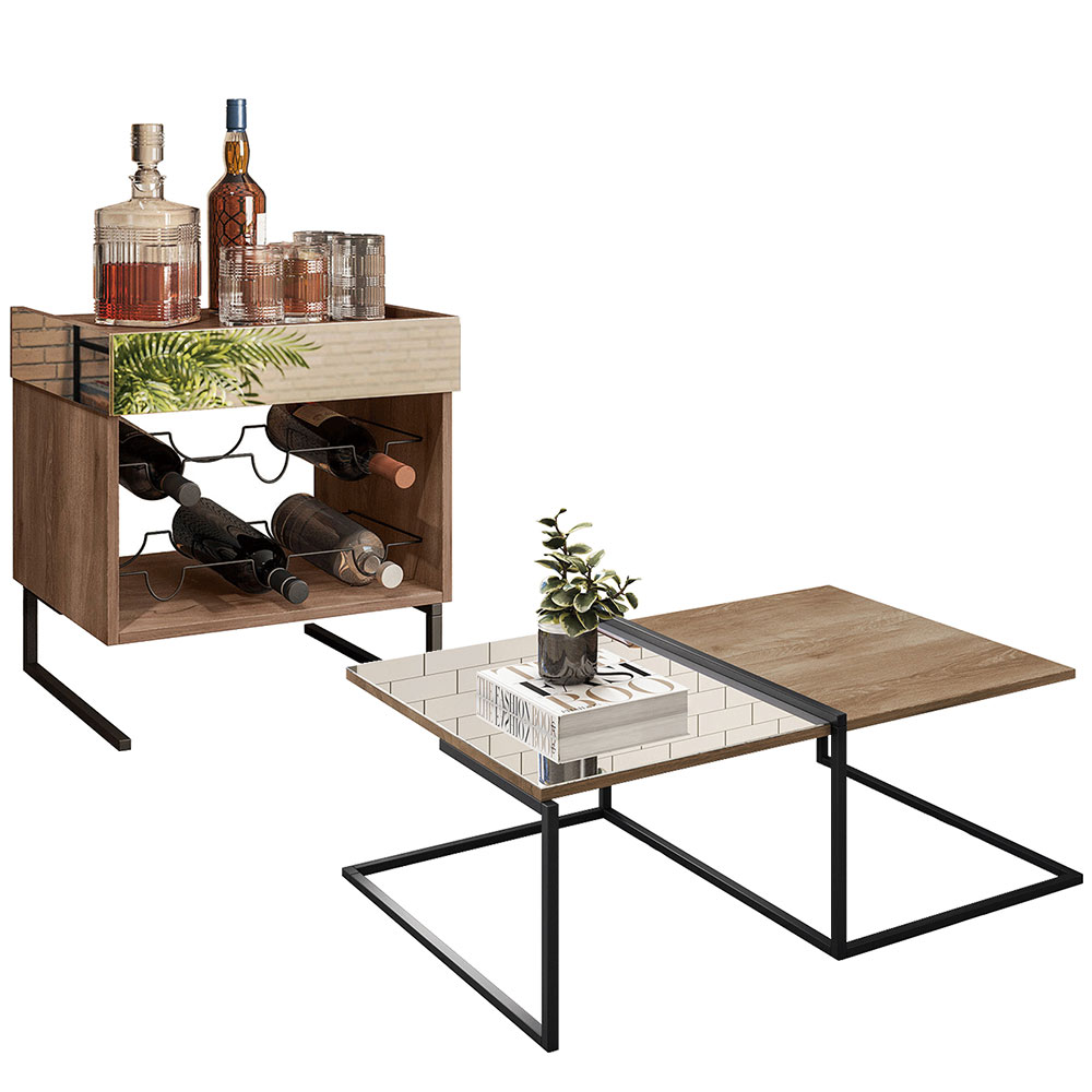 Mesa de Centro Decorativa Espelhada com Adega Industrial D01 Design Demolição - Lyam Decor