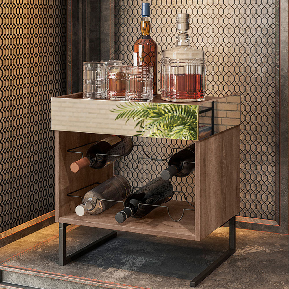 Mesa de Centro Decorativa Espelhada com Adega Industrial D01 Design Demolição - Lyam Decor
