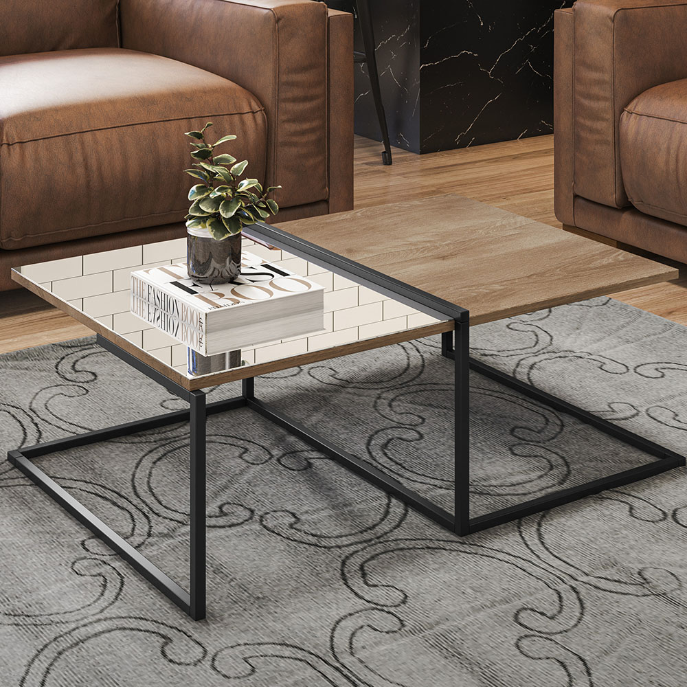 Mesa de Centro Decorativa Espelhada com Adega Industrial D01 Design Demolição - Lyam Decor