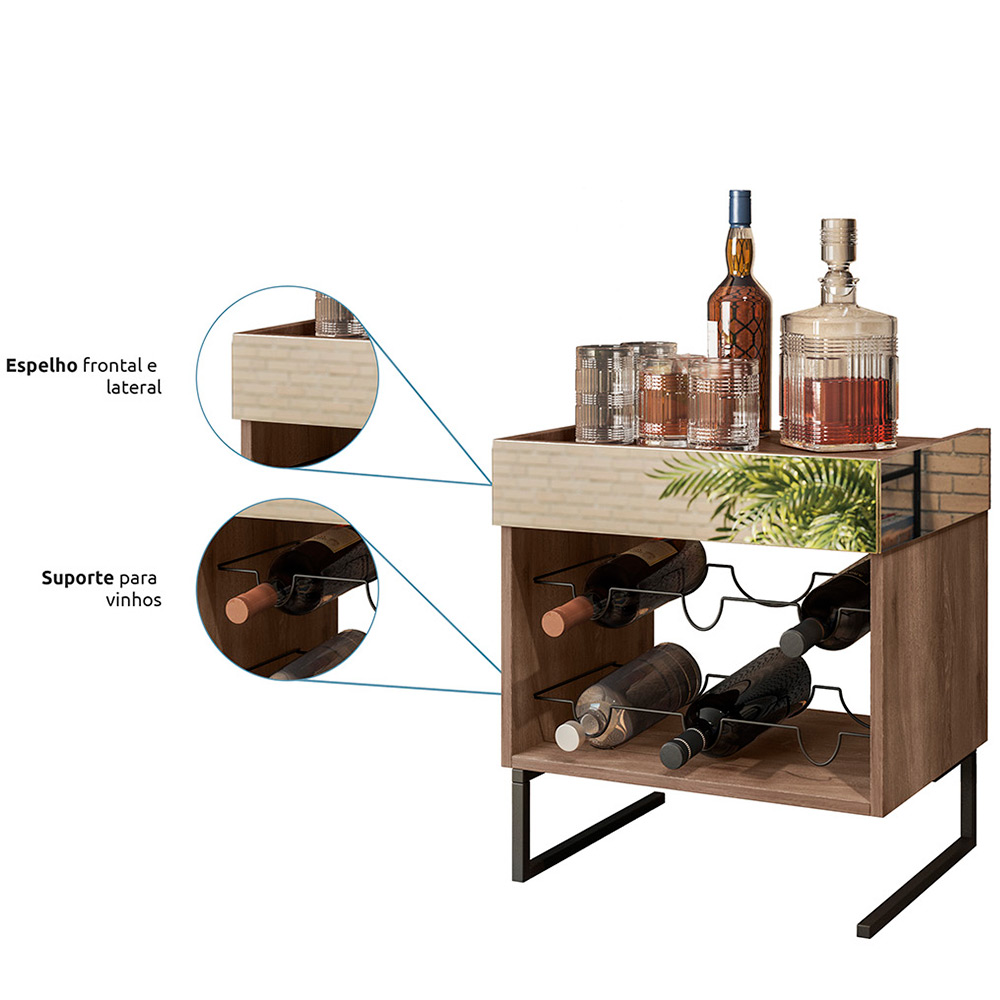 Mesa de Centro Decorativa Espelhada com Adega Industrial D01 Design Demolição - Lyam Decor