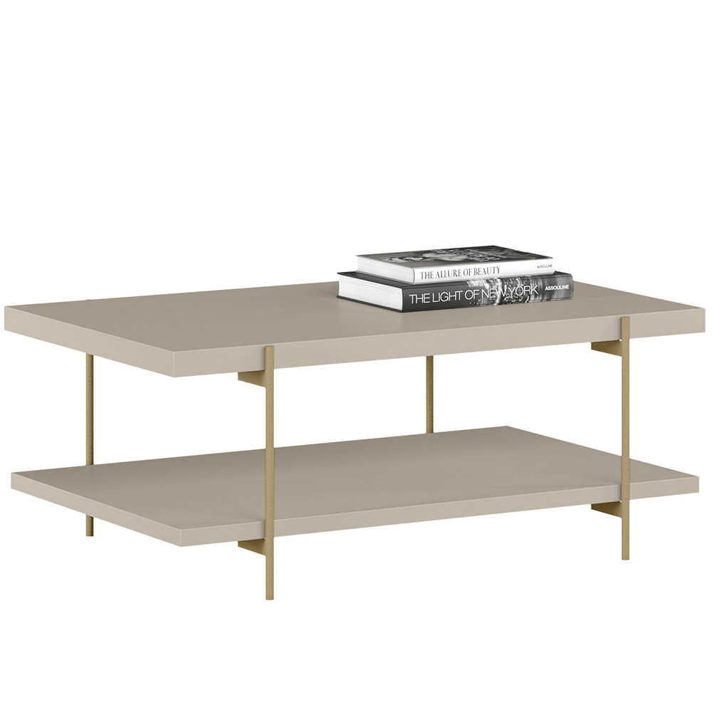 Mesa de Centro Decorativo Para Sala de Estar Industrial Moric L05 Off White Dourado - Lyam Decor