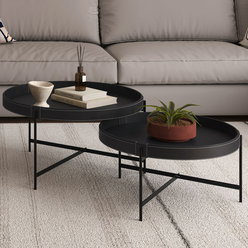 Mesa de Centro Decorativo Sala de Estar 70 cm Industrial Sintético Preto P06 Aura - Lyam