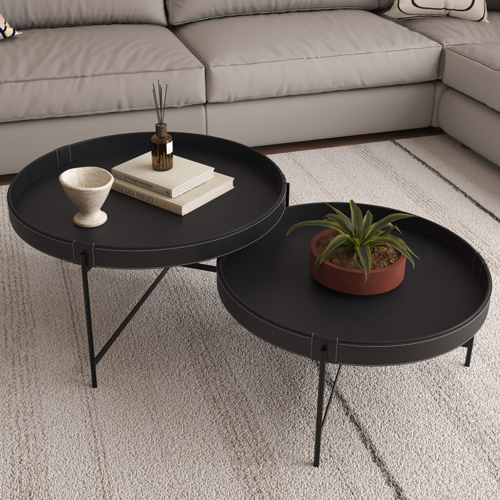 Mesa de Centro Decorativo Sala de Estar 70 cm Industrial Sintético Preto P06 Aura - Lyam
