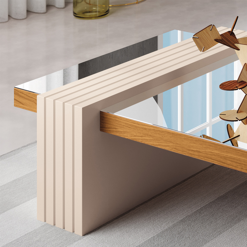 Mesa de Centro Espelhada Sala de Estar Lord B01 Cinamomo Off White - Lyam Decor