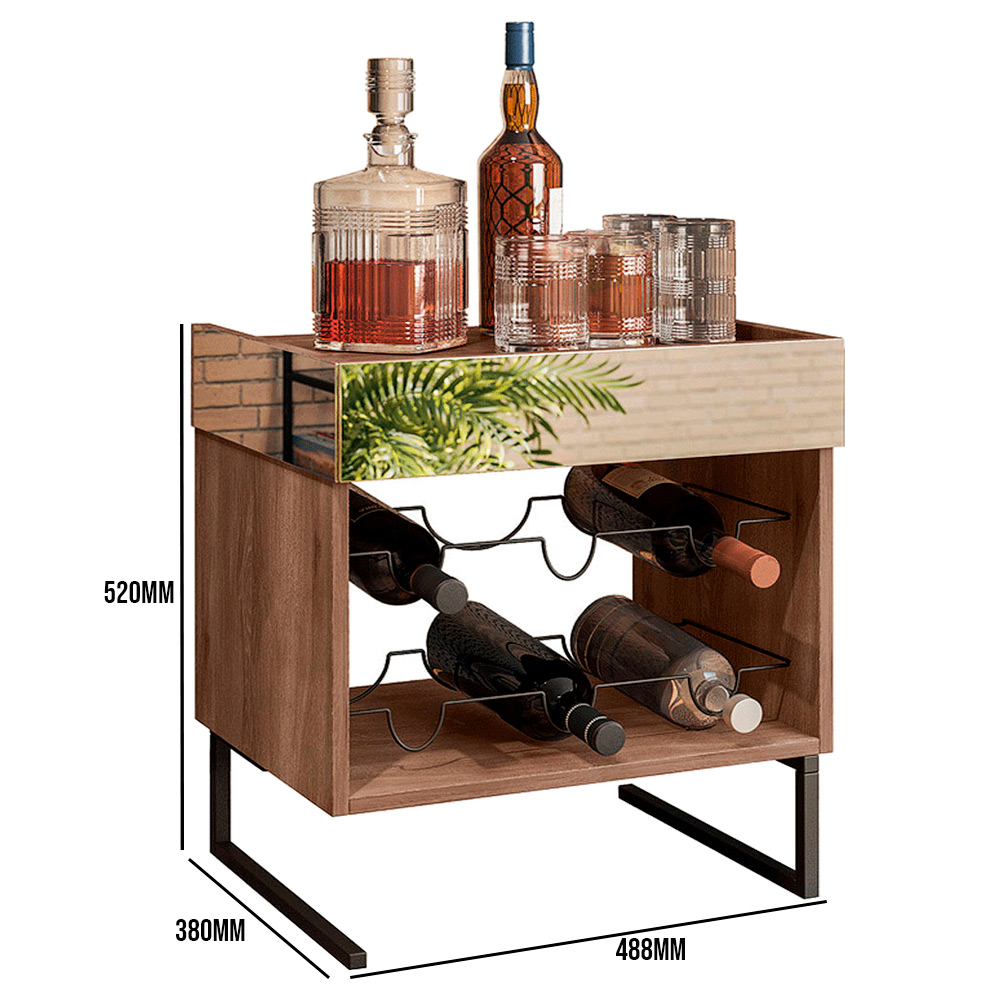 Mesa de Centro Espelhada com Adega e Prateleira Multiuso Industrial D01 Design Demolição -Lyam Decor