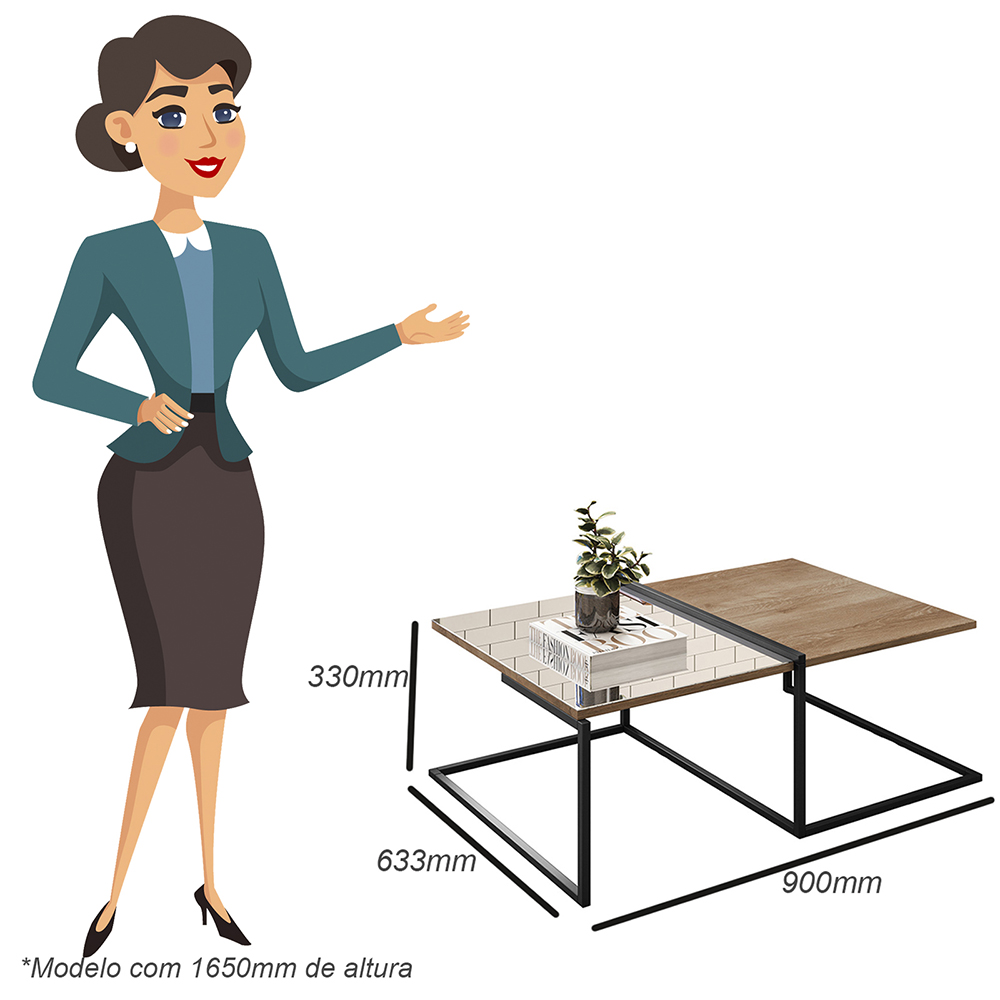 Mesa de Centro Espelhada com Mesas Laterais Industrial D01 Design Demolição - Lyam Decor