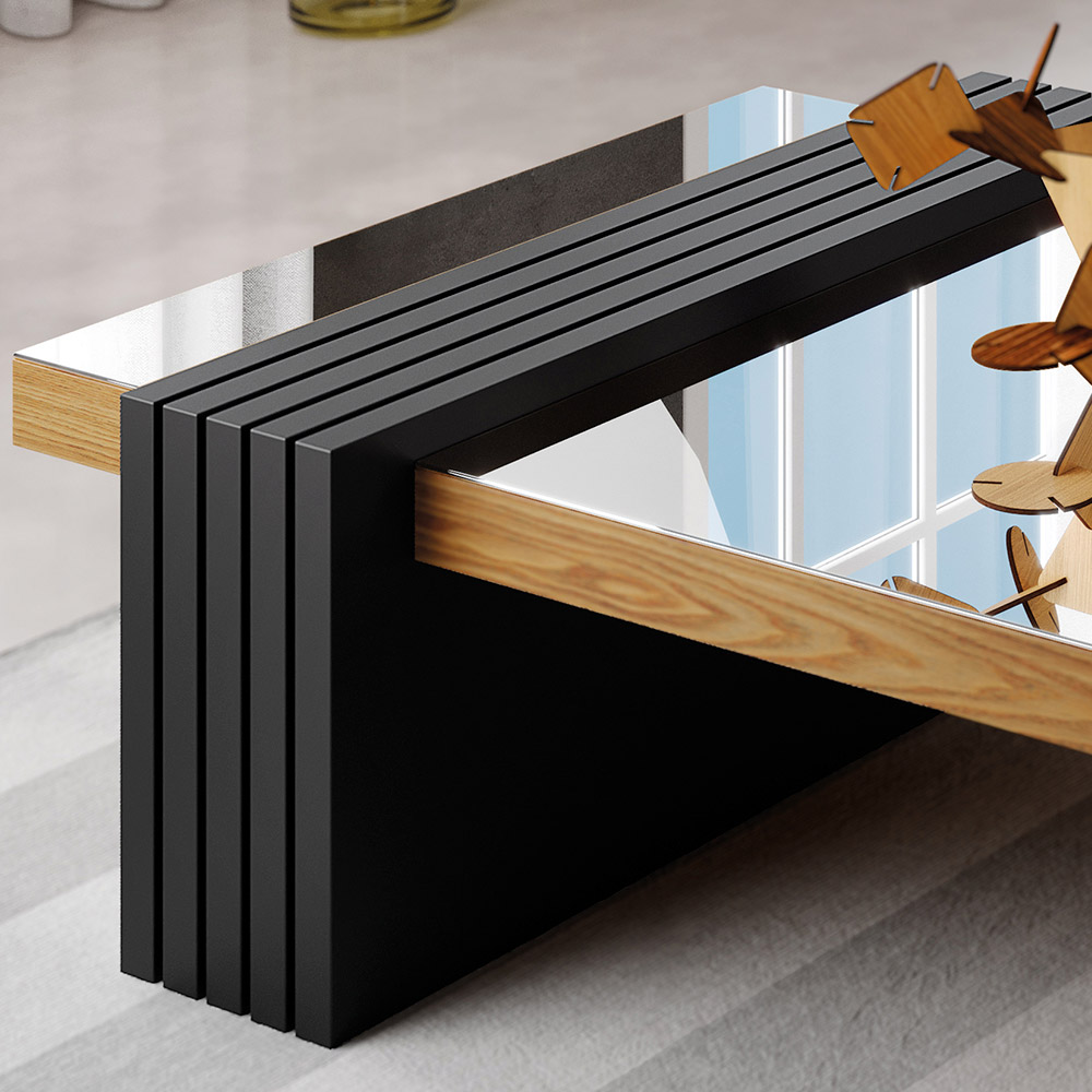 Mesa de Centro Para Sala De Estar Espelhada Lord B01 Carvalho Intense Preto - Lyam Decor
