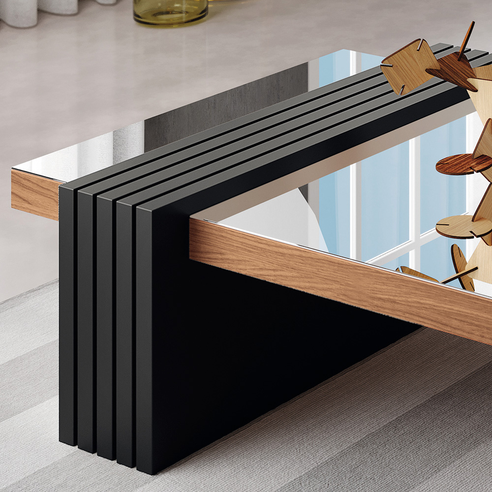 Mesa de Centro Para Sala De Estar Espelhada Lord B01 Nature Preto - Lyam Decor