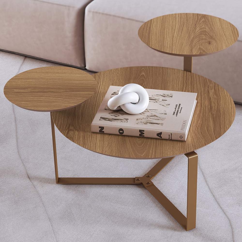 Mesa de Centro Para Sala de Estar 3 em 1 Pés Metálicos Dari A03 Hanover Dourado - Lyam Decor