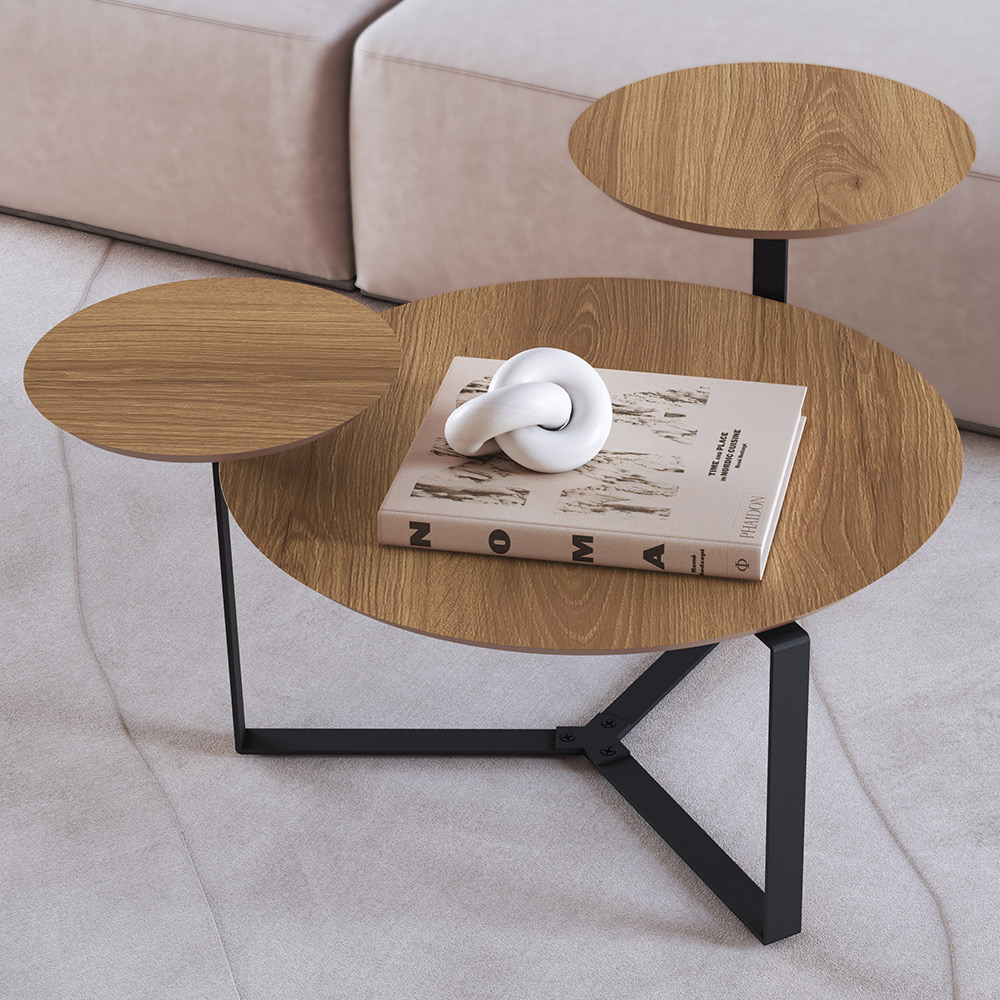 Mesa de Centro Para Sala de Estar 3 em 1 Pés Metálicos Dari A03 Hanover Preto - Lyam Decor