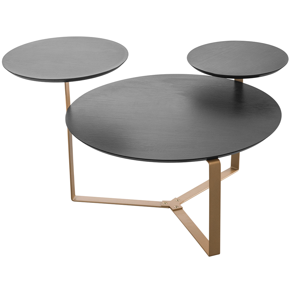 Mesa de Centro Para Sala de Estar 3 em 1 Pés Metálicos Dari A03 Nero Dourado - Lyam Decor