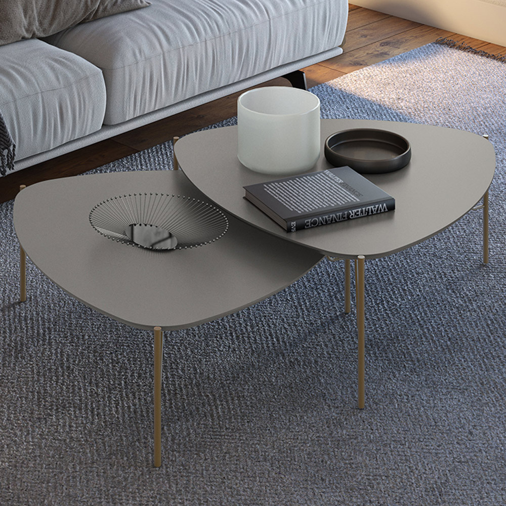 Mesa de Centro Para Sala de Estar Alta Pés Industrial Dourado Alef I03 Grigio - Lyam Decor