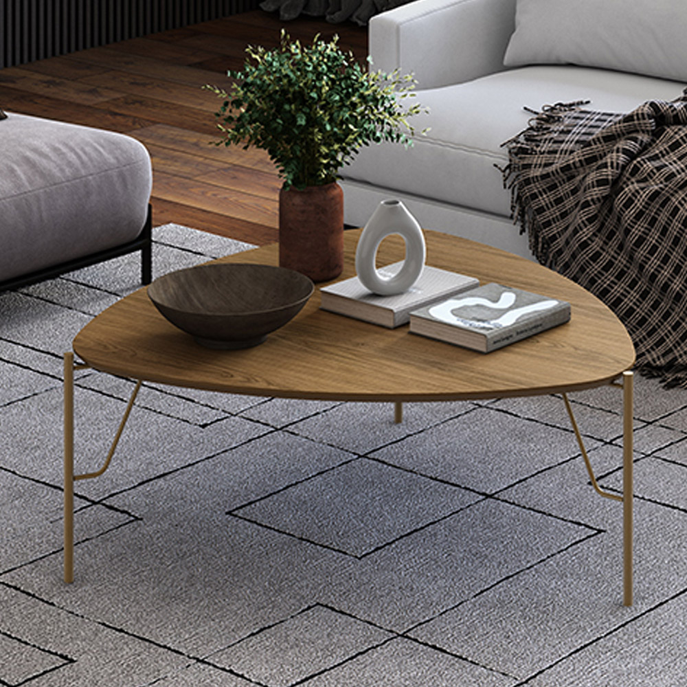 Mesa de Centro Para Sala de Estar Alta Pés Industrial Dourado Alef I03 Louro - Lyam Decor