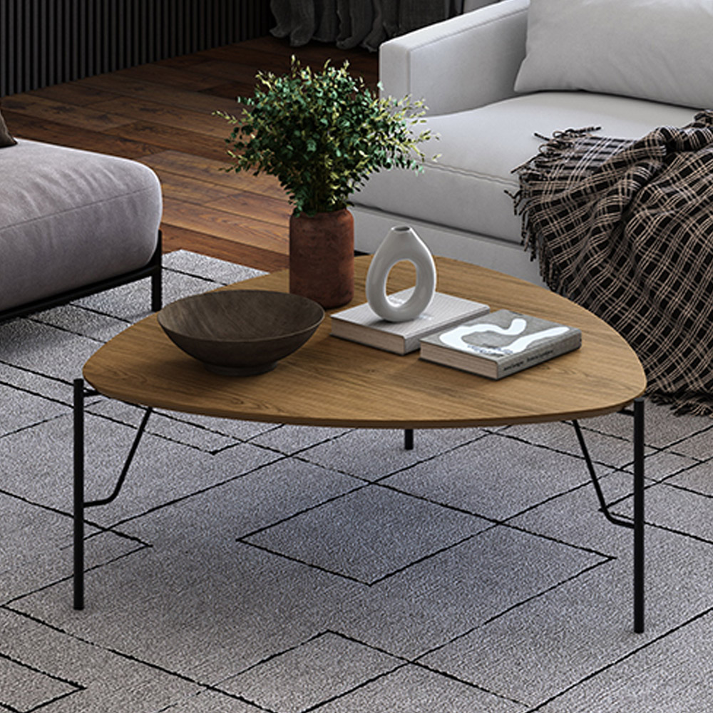 Mesa de Centro Para Sala de Estar Alta Pés Industrial Preto Alef I03 Louro - Lyam Decor