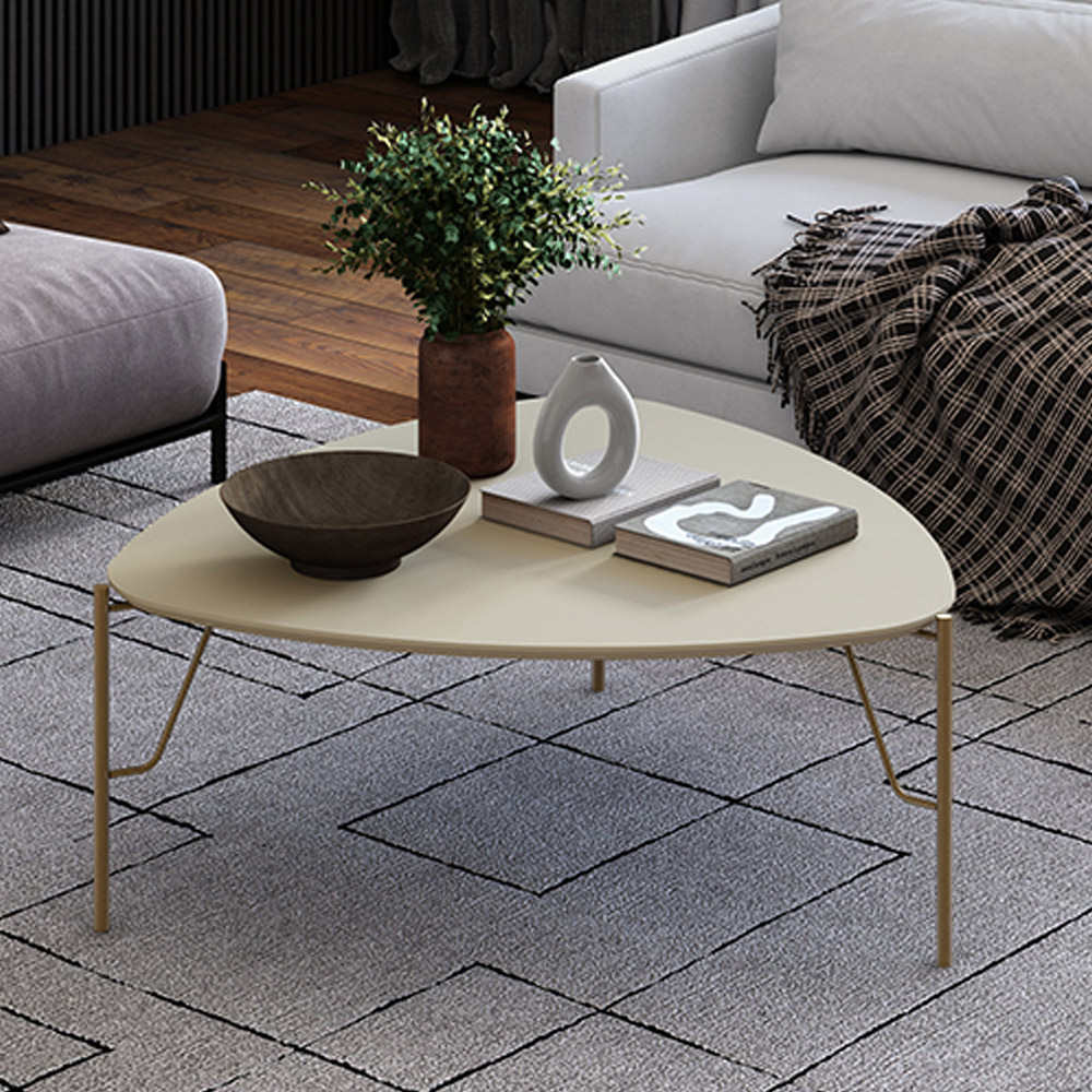 Mesa de Centro Para Sala de Estar Baixa Pés Industrial Dourado Alef I03 Luna - Lyam Decor