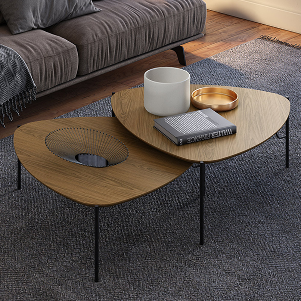 Mesa de Centro Para Sala de Estar Baixa Pés Industrial Preto Alef I03 Louro - Lyam Decor