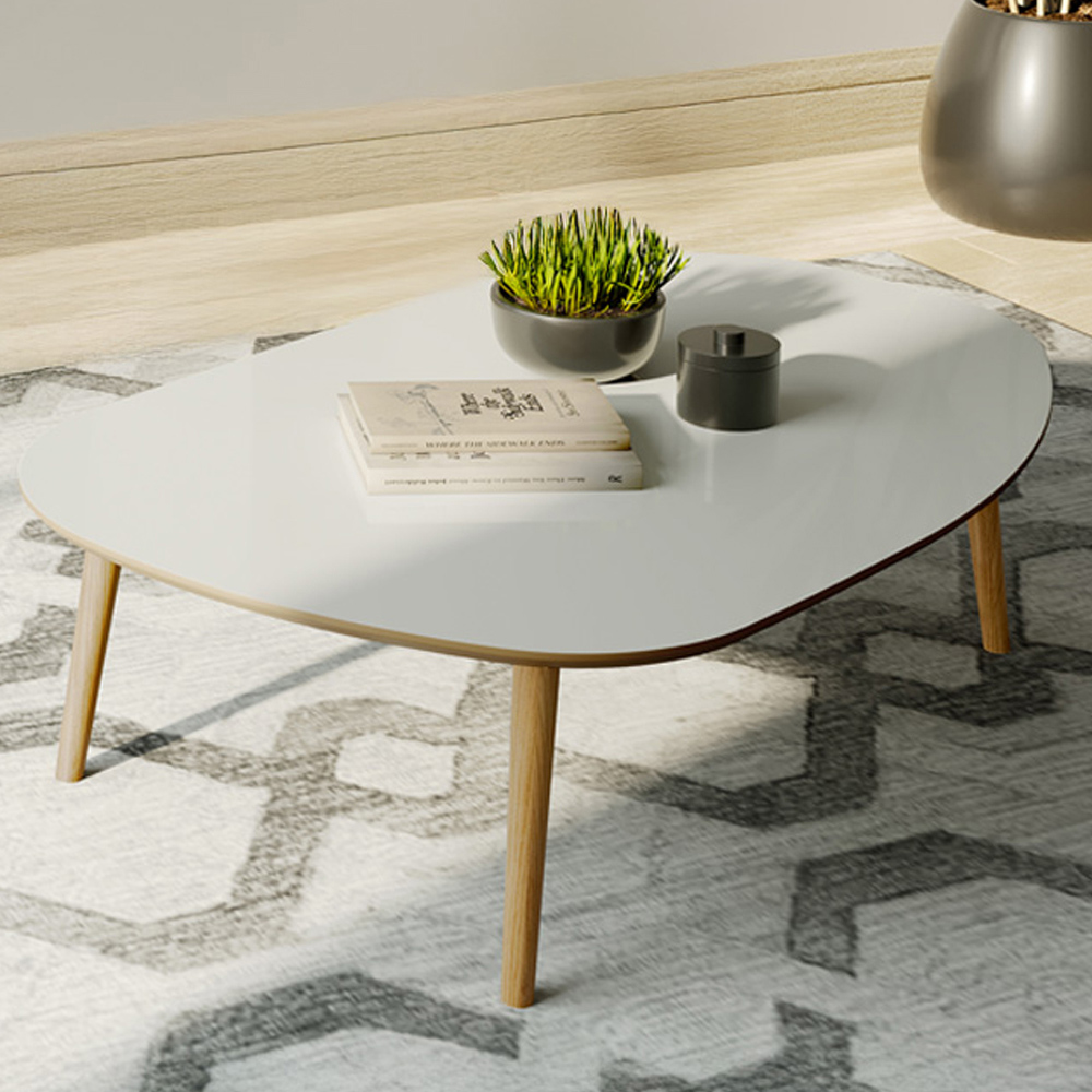Mesa de Centro Para Sala de Estar Orgânica 90cm Cindy D03 Off White Freijó - Lyam Decor