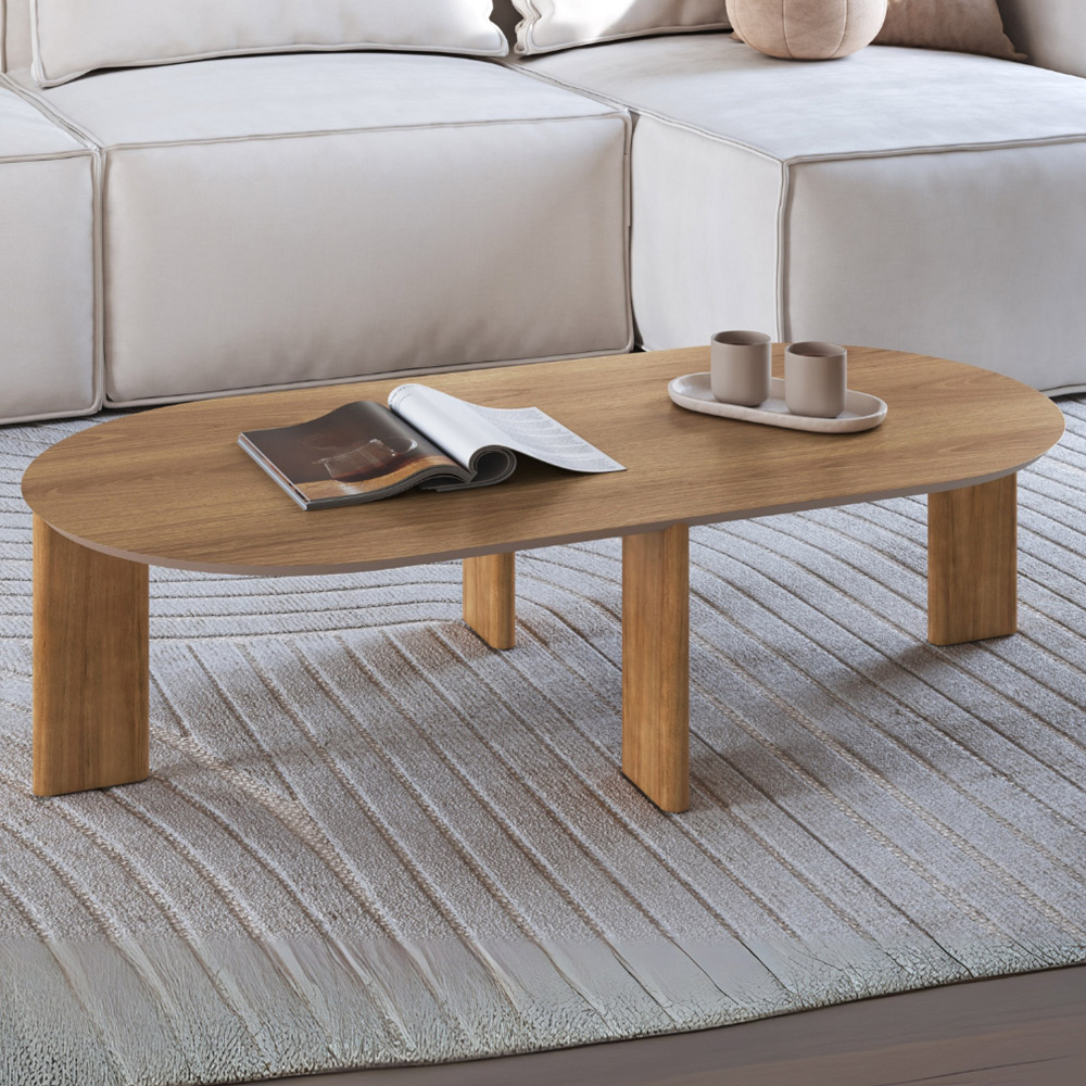 Mesa de Centro Para Sala de Estar Oval Pés Madeira Bulat A03 Hanover Roble - Lyam Decor