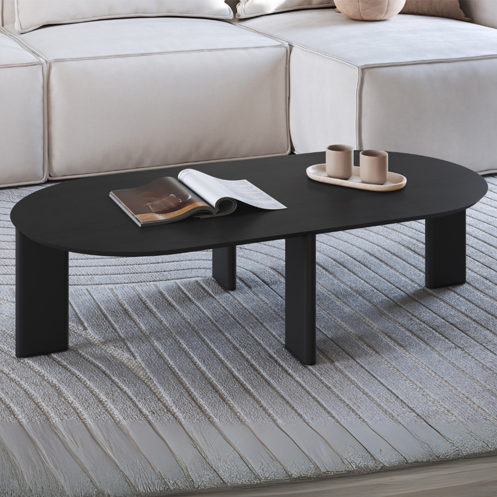 Mesa de Centro Para Sala de Estar Oval Pés Madeira Bulat A03 Nero Preto - Lyam Decor