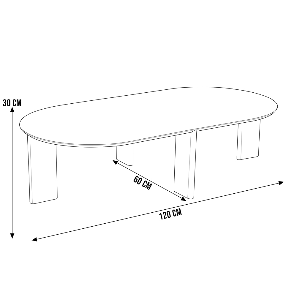 Mesa de Centro Para Sala de Estar Oval Pés Madeira Bulat A03 Nero Preto - Lyam Decor