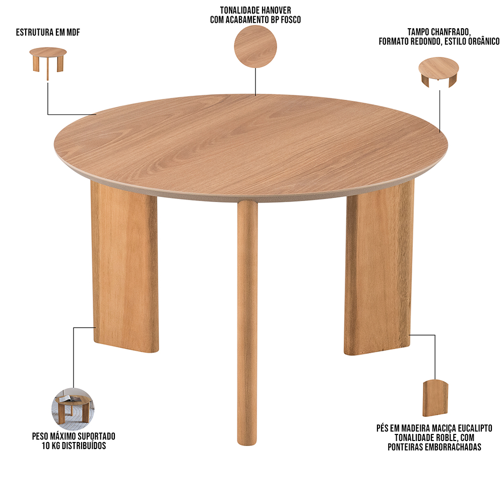 Mesa de Centro Para Sala de Estar Pés Madeira Alta Bulat A03 Hanover Roble - Lyam Decor