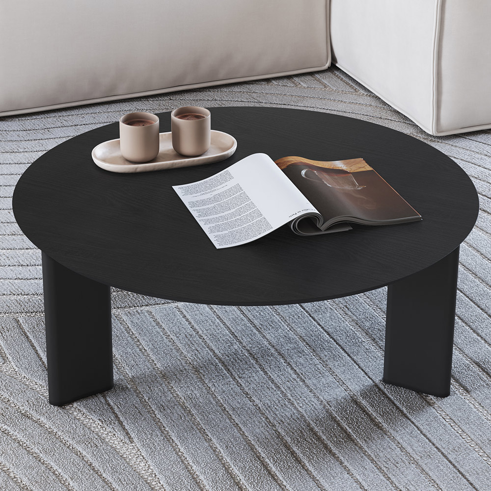 Mesa de Centro Para Sala de Estar Pés Madeira Baixa Bulat A03 Nero Preto - Lyam Decor