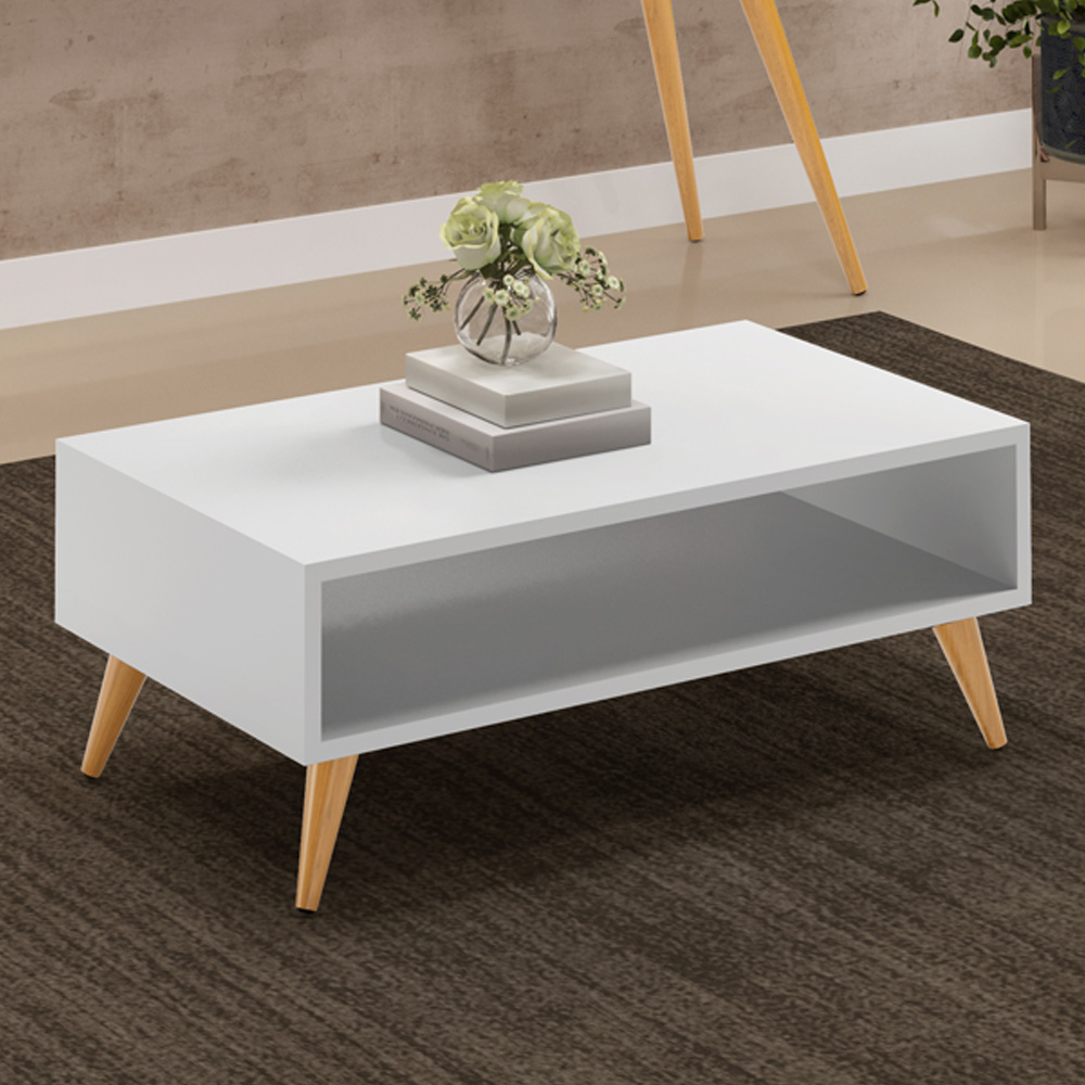 Mesa de Centro Para Sala de Estar Pés Palito Cannes L03 Branco - Lyam Decor