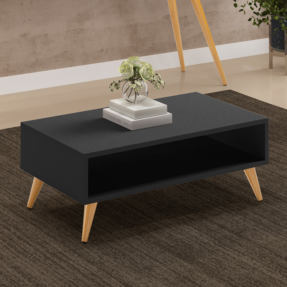Mesa de Centro Para Sala de Estar Pés Palito Cannes L03 Preto - Lyam Decor