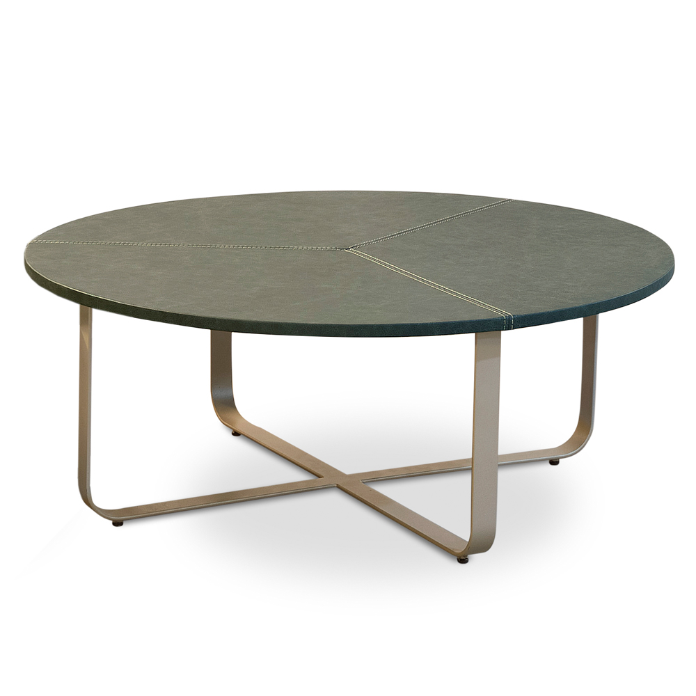 Mesa de Centro Redonda Alta Para Sala Pés Industrial Amin L06 Couro Verde - Lyam Decor