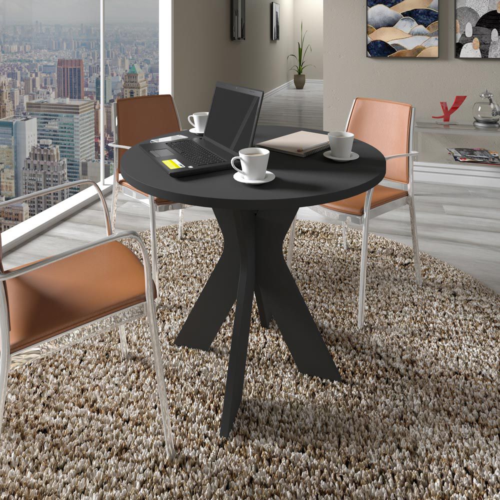 Mesa de Escritório Redonda Sun A02 Preto - Lyam Decor