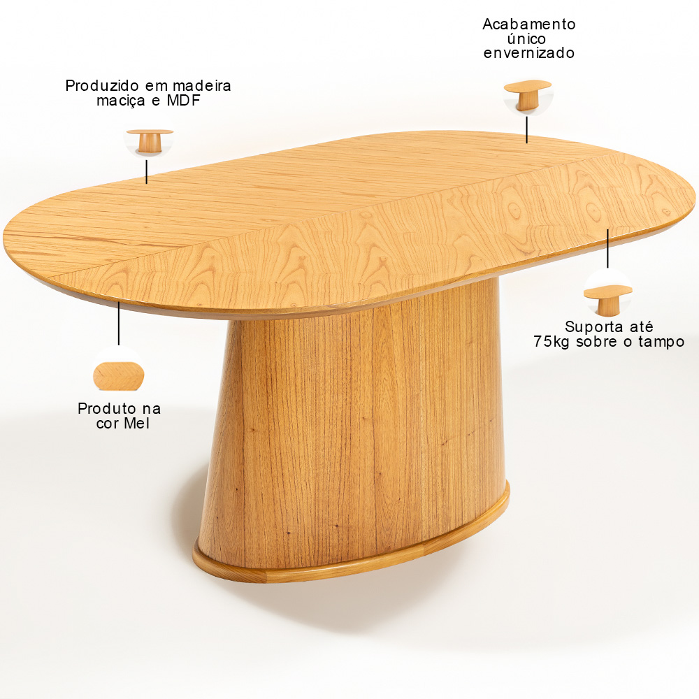 Mesa de Jantar 6 Lugares Orgânica Valência 180x100 cm M04 Mel - Lyam Decor