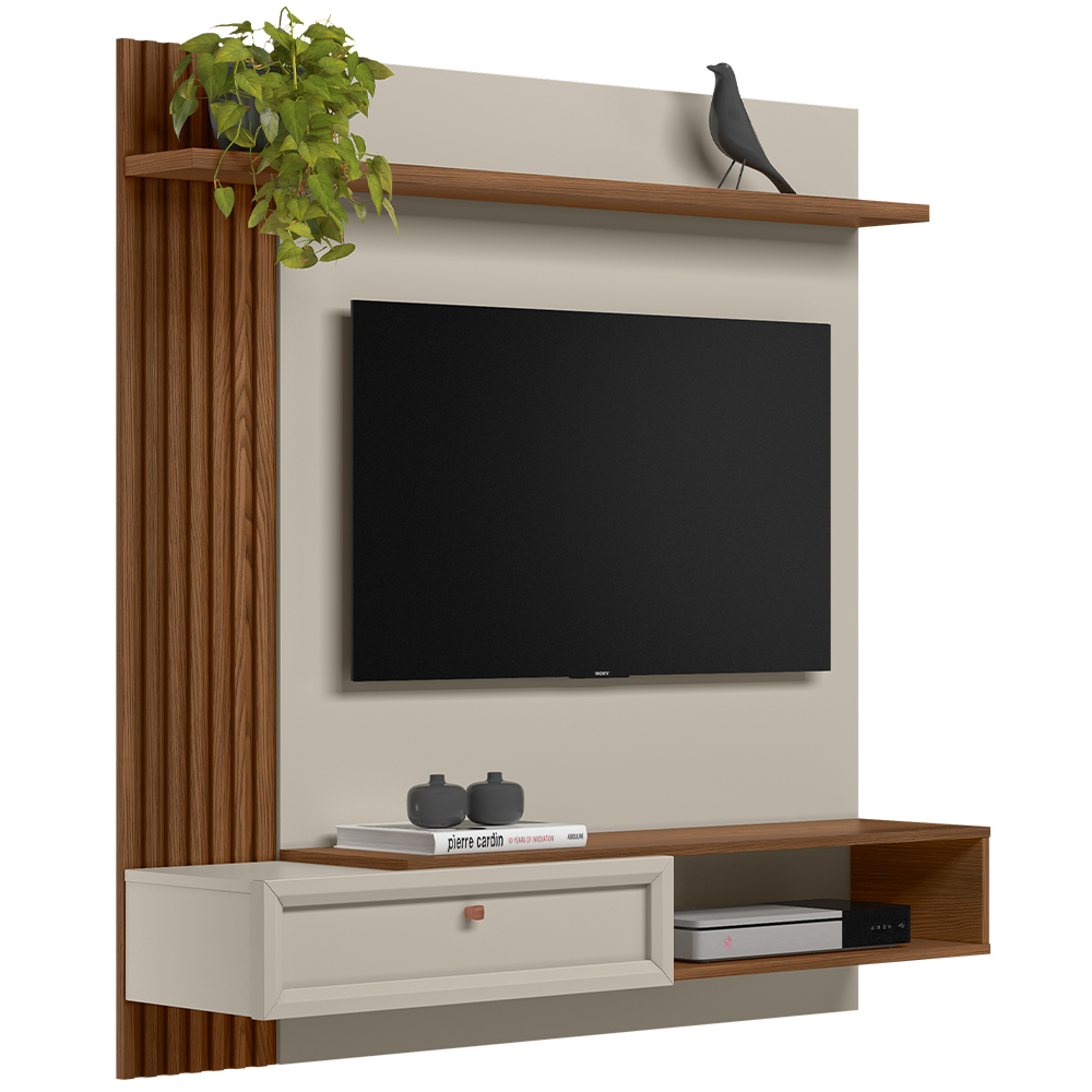 Painel Para TV 55 Pol Com Bancada Suspensa Sollare L05 Freijó Off White - Lyam Decor