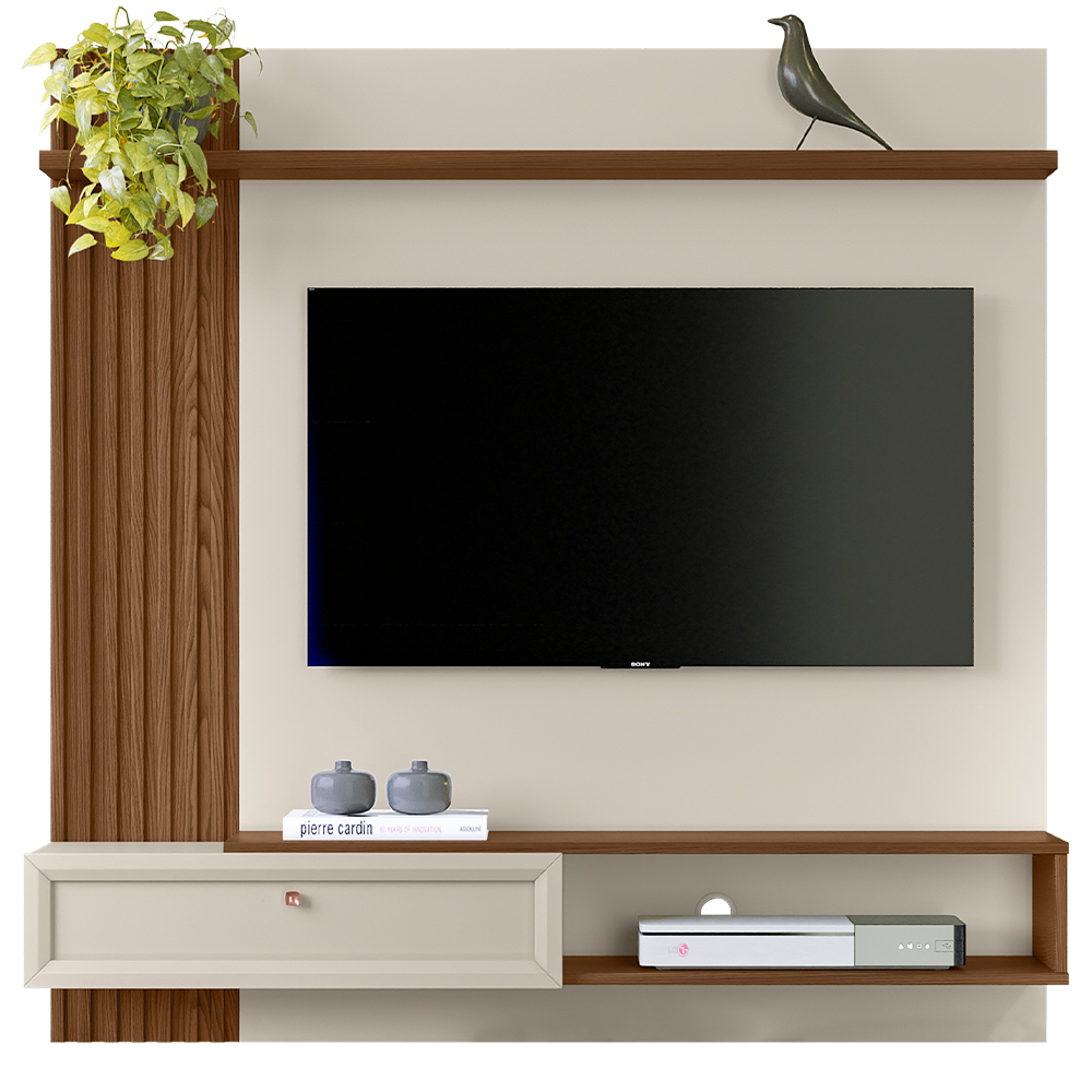 Painel Para TV 55 Pol Com Bancada Suspensa Sollare L05 Freijó Off White - Lyam Decor