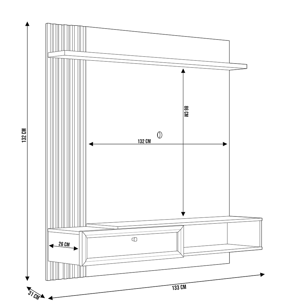 Painel Para TV 55 Pol Com Bancada Suspensa Sollare L05 Freijó Off White - Lyam Decor