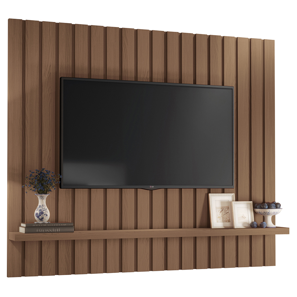 Painel Para TV 60 Pol Ripado 160cm Conect B01 Castanho - Lyam Decor