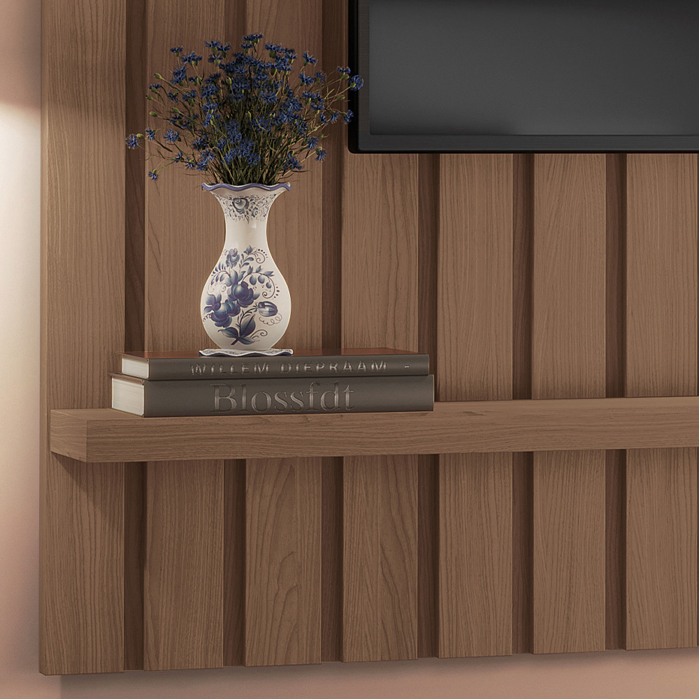 Painel Para TV 60 Pol Ripado 160cm Conect B01 Castanho - Lyam Decor