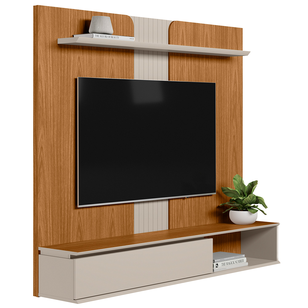 Painel Para TV 65 Pol Com Bancada Suspensa New L05 Nature Off White - Lyam Decor