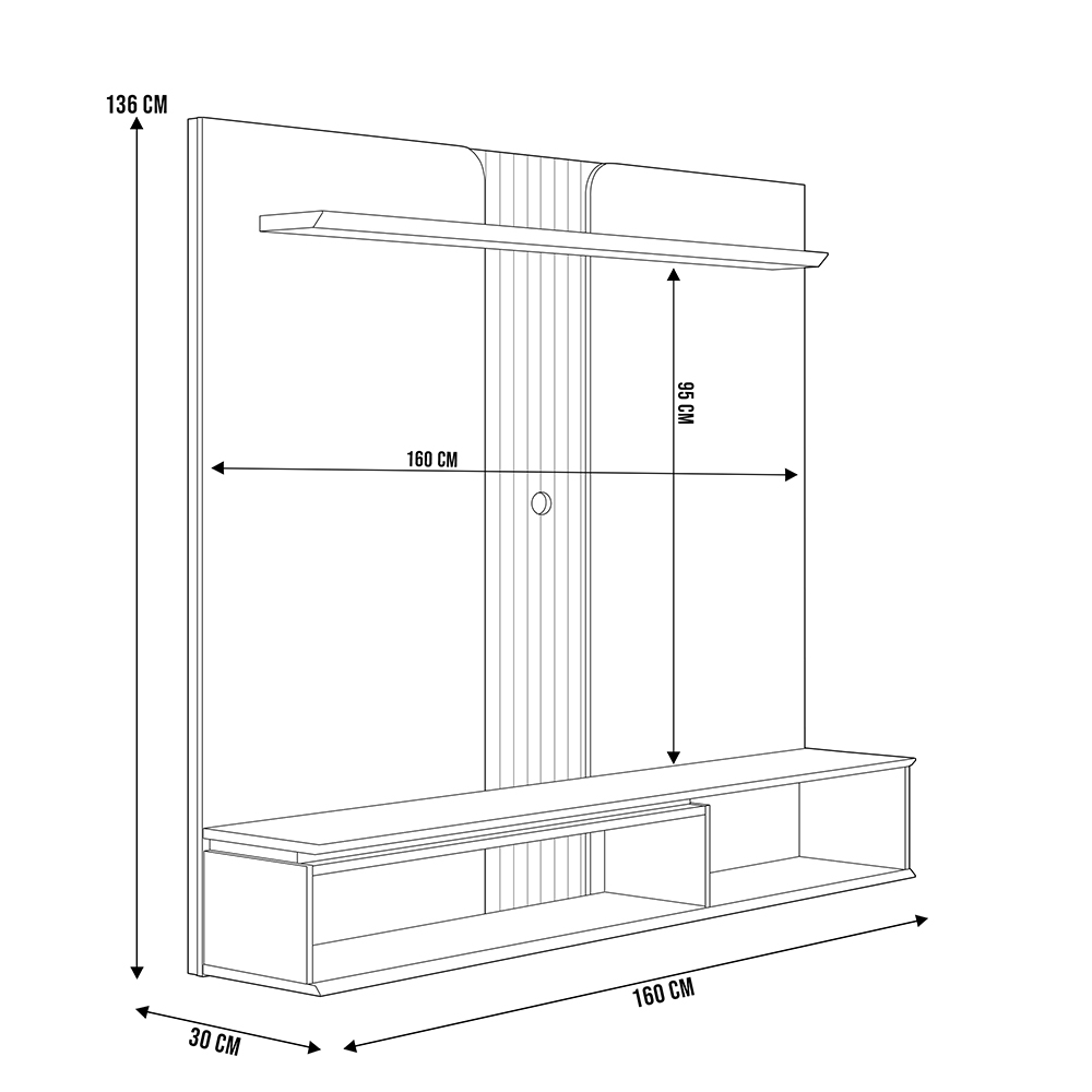 Painel Para TV 65 Pol Com Bancada Suspensa New L05 Nature Off White - Lyam Decor