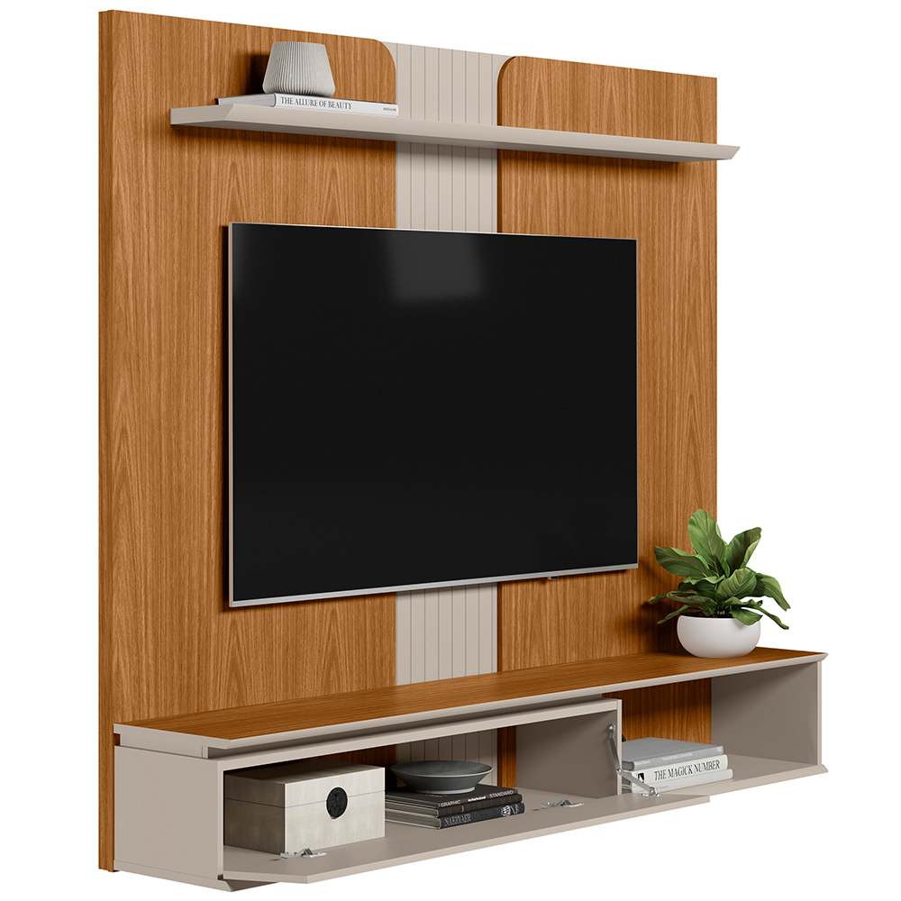 Painel Para TV 65 Pol Com Bancada Suspensa New L05 Nature Off White - Lyam Decor