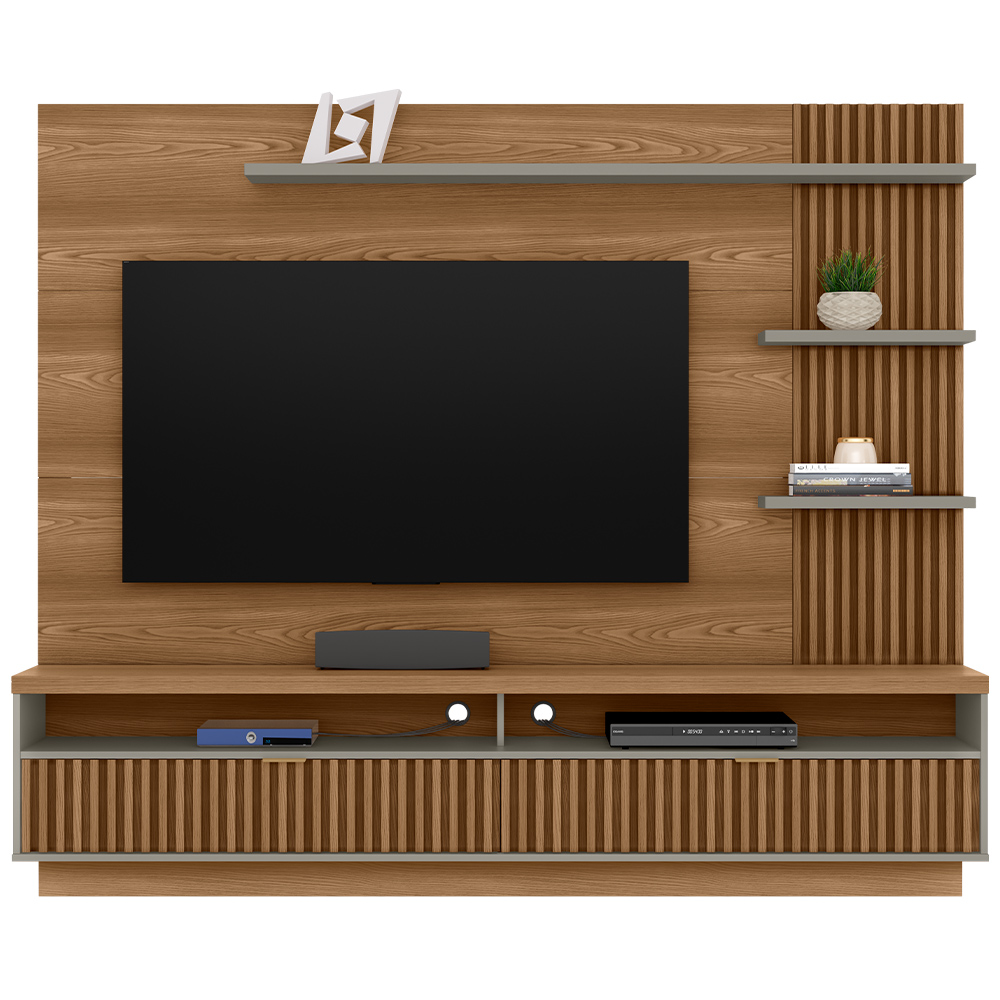 Painel Para TV 65 Pol Com Bancada Suspensa Zemo L05 Amêndoa Titanio - Lyam Decor