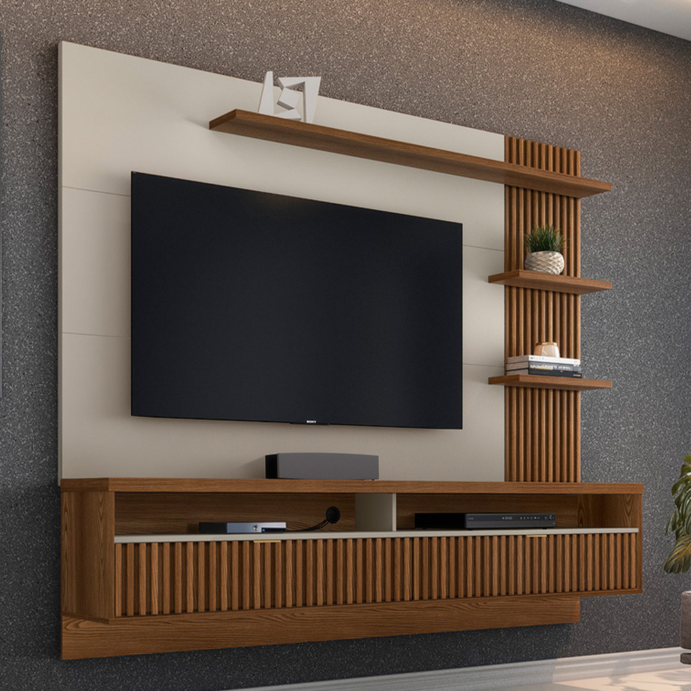 Painel Para TV 65 Pol Com Bancada Suspensa Zemo L05 Freijó Off White - Lyam Decor