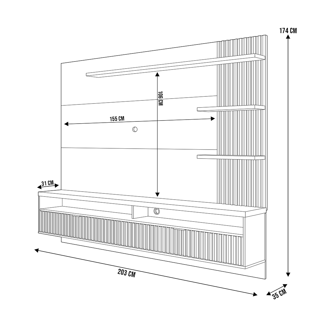 Painel Para TV 65 Pol Com Bancada Suspensa Zemo L05 Freijó Off White - Lyam Decor