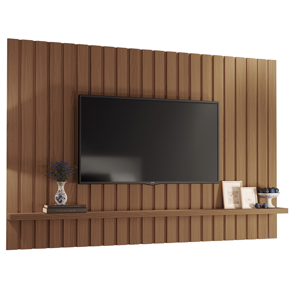 Painel Para TV 70 Pol Ripado 200cm Conect B01 Castanho - Lyam Decor