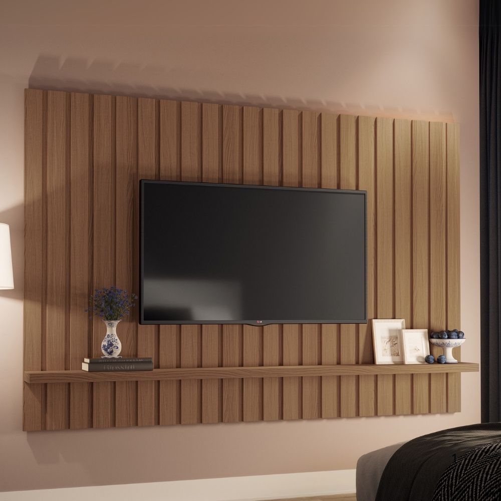 Painel Para TV 70 Pol Ripado 200cm Conect B01 Castanho - Lyam Decor