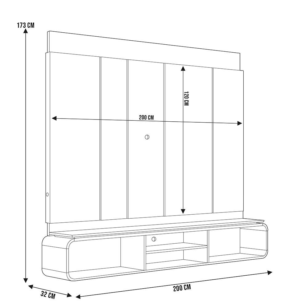 Painel Para TV 75 Pol Com Bancada Suspensa Suíça L05 Tauari Off White Brilho - Lyam Decor
