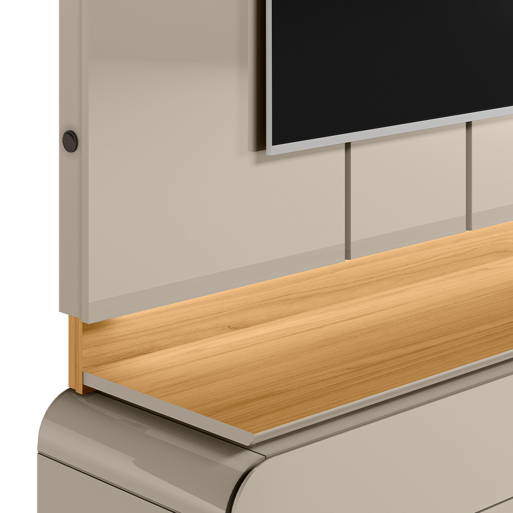Painel Para TV 75 Pol Com Bancada Suspensa Suíça L05 Tauari Off White Brilho - Lyam Decor