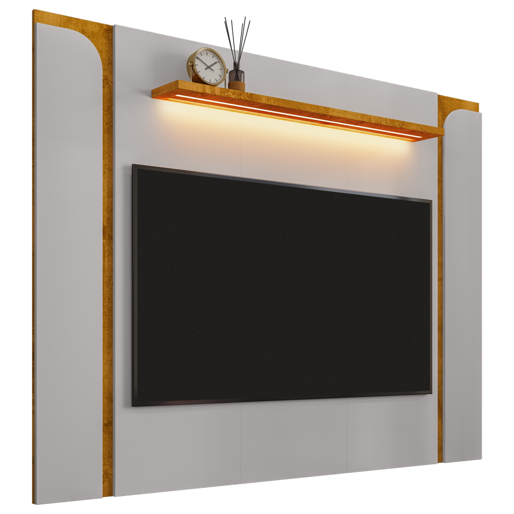Painel Para TV 75 Pol Com LED 180cm Maresca B02 Off White Naturalle - Lyam Decor